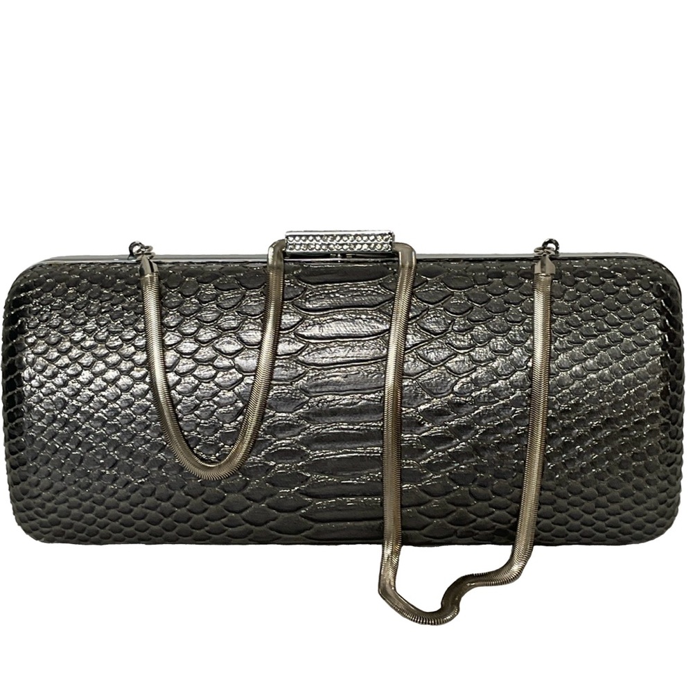 Devi Kroell For Target Faux Silver Snake Skin Clutch, Gem Clasp & Silver Chain